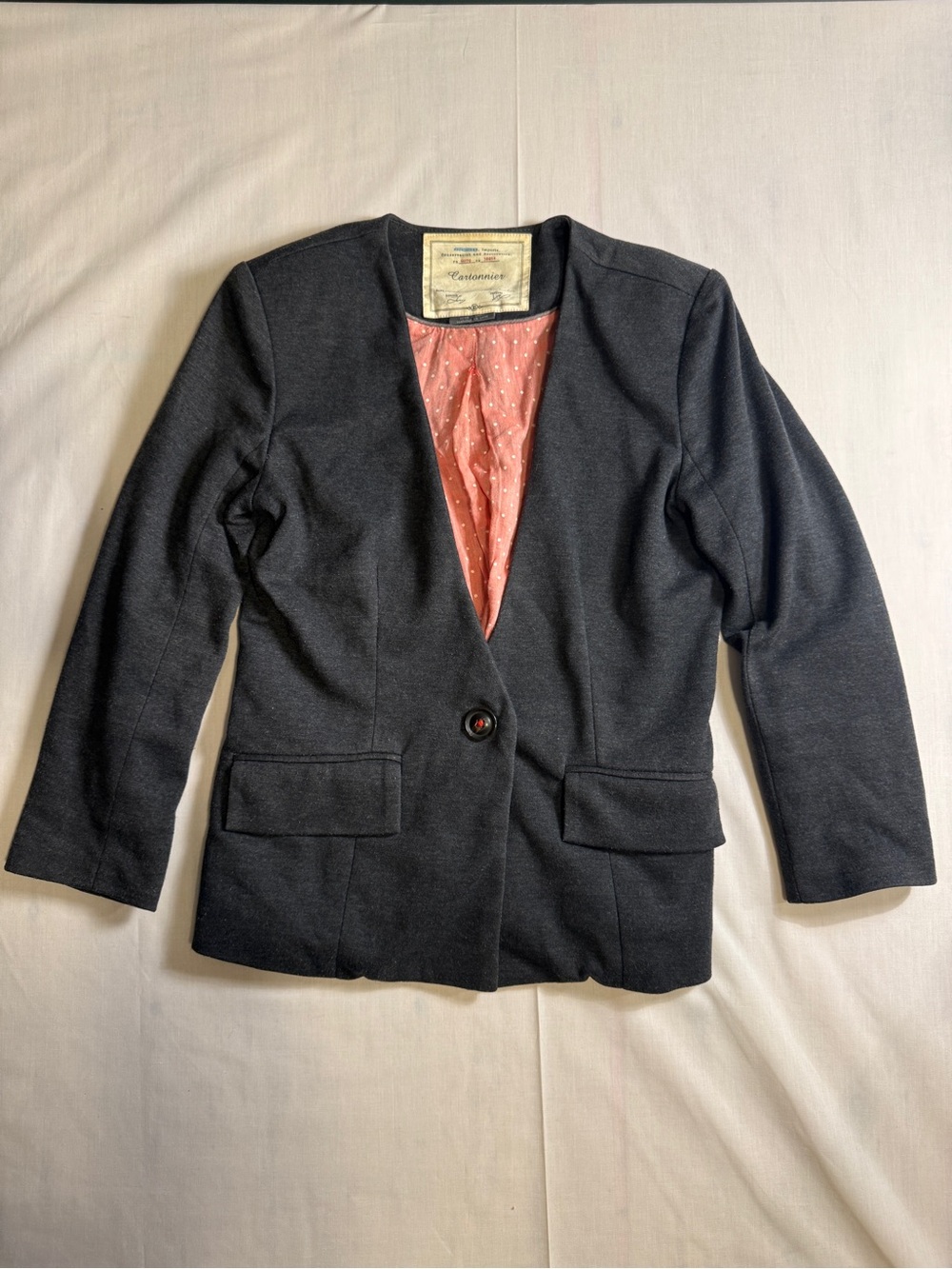 Anthropologie Cartonnier Blazer Womens XS Grey Collarless Ponte Jacket Peplum